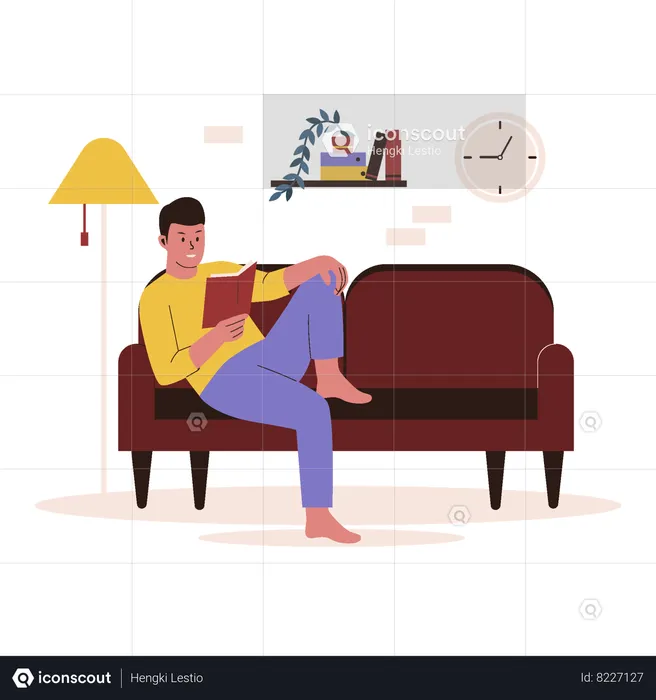 Man reading book at sofa  Illustration