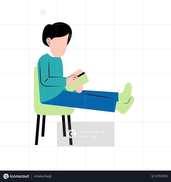 Man Reading Book On Chair  Illustration