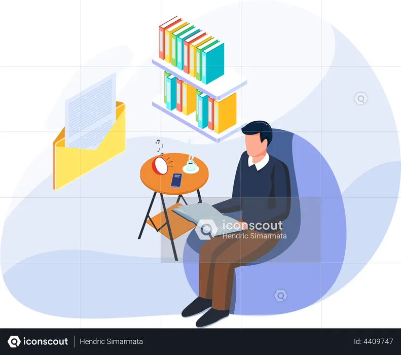 Man reading book while free time  Illustration