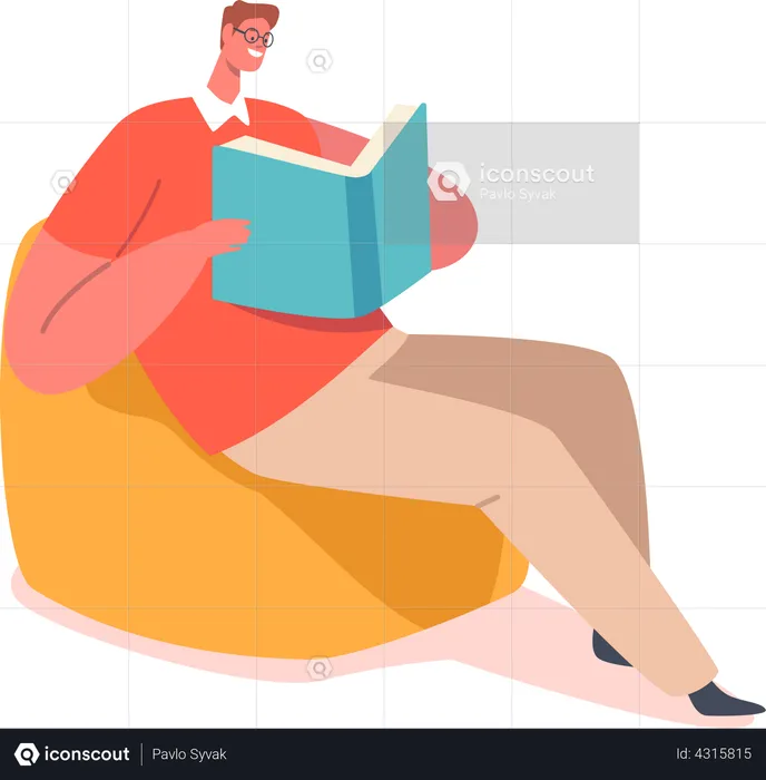 Man Reading Book while Sitting in Armchair  Illustration