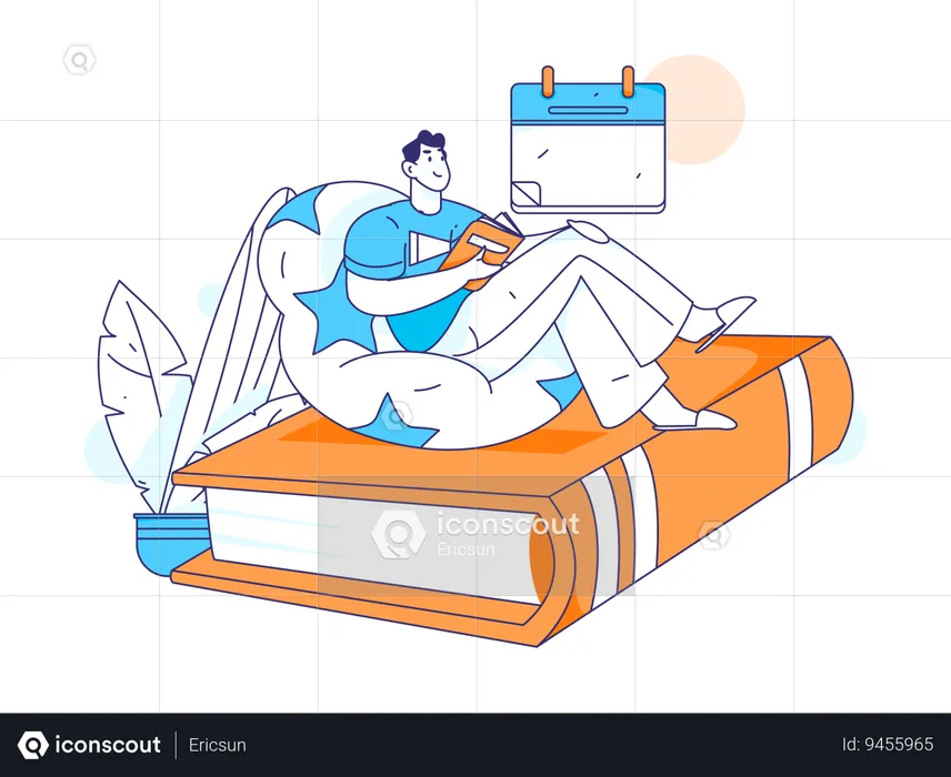 Man reading book with schedule  Illustration