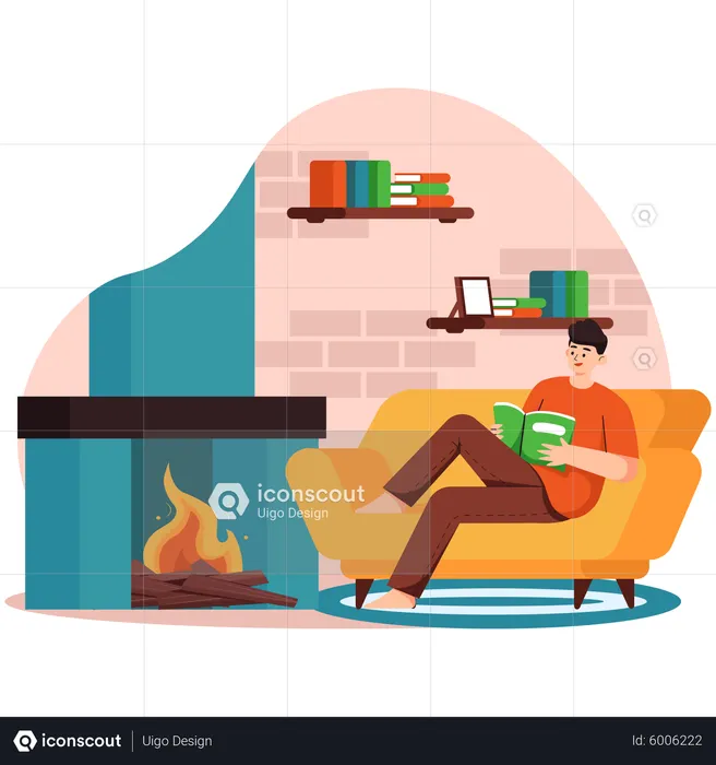Man Reading Books At Home  Illustration