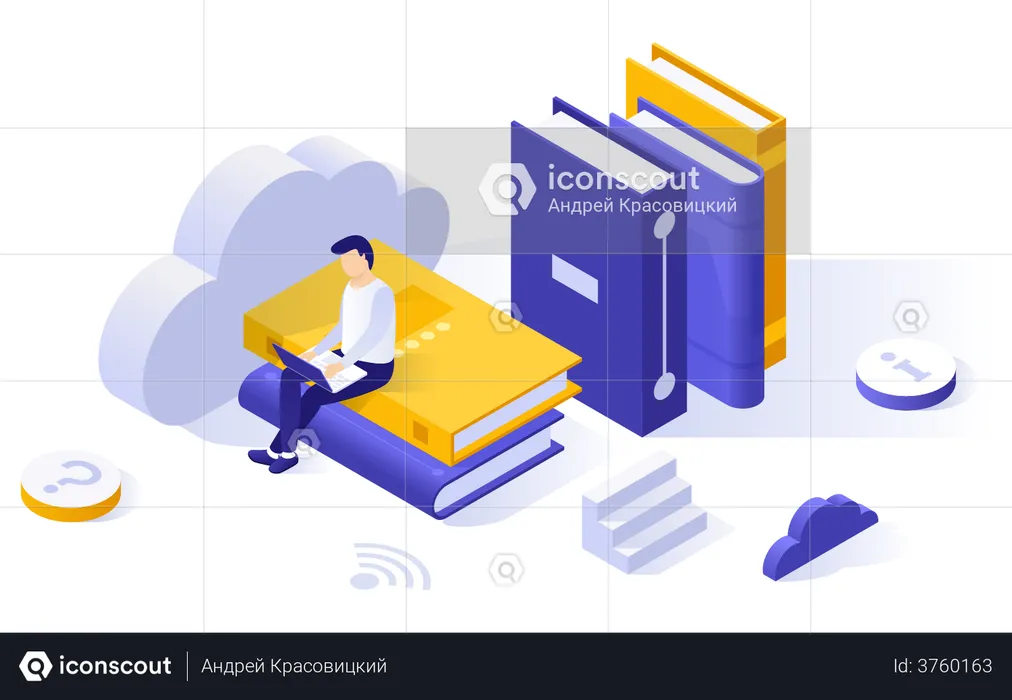 Man reading from cloud book library  Illustration