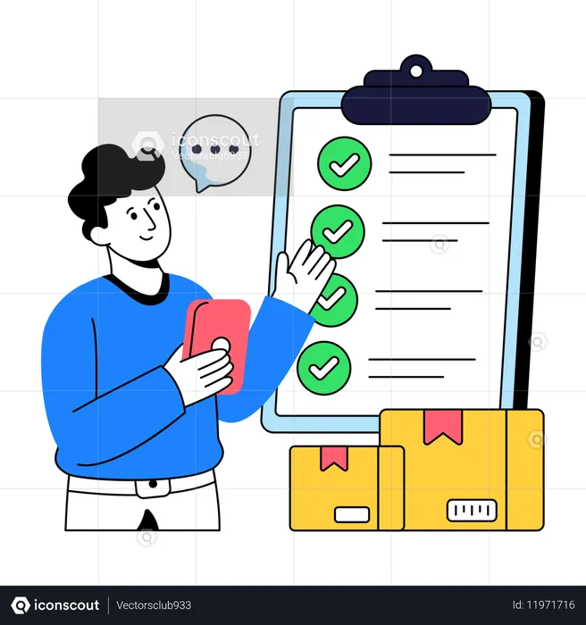 ロジスティクスリストを読んでいる男性  イラスト