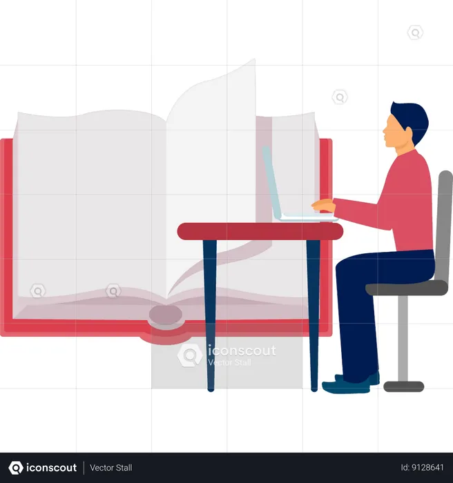 Man reading online using laptop  Illustration