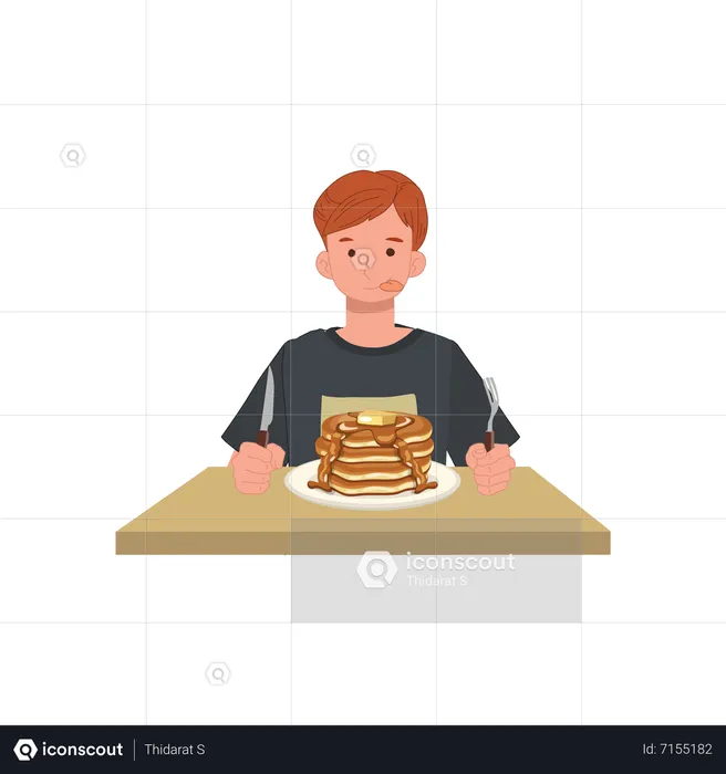 Man ready to having tasty pancake  Illustration