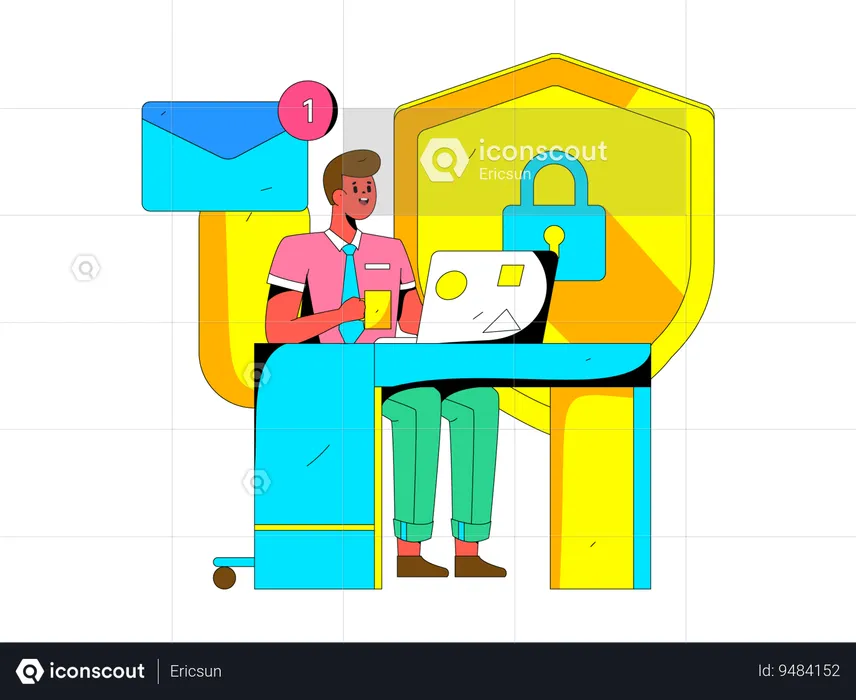 Man receiving cyber security email  Illustration