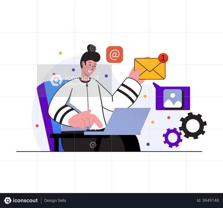 Man receiving images through E-mail  Illustration