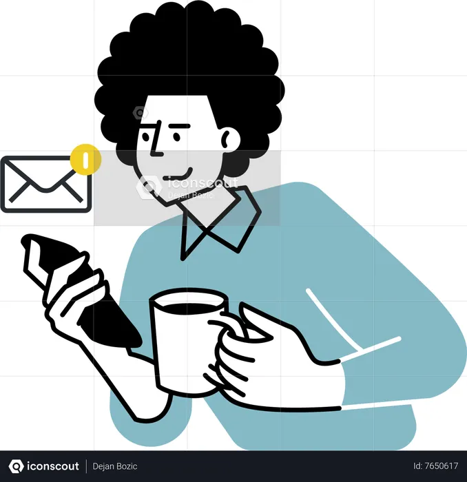 Man receiving notification on mobile  Illustration