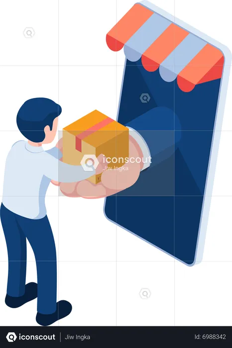 Man Receiving Parcel from Delivery Service Hand Through Smartphone  Illustration