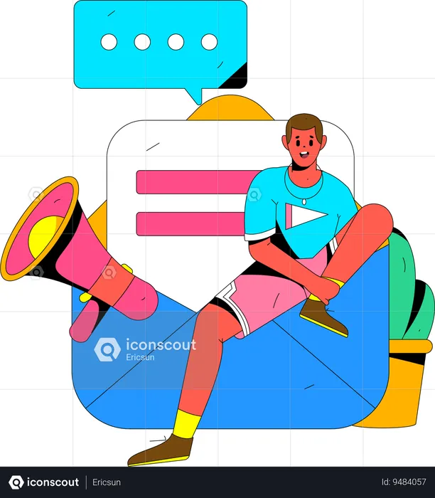 Man receiving promotional email  Illustration