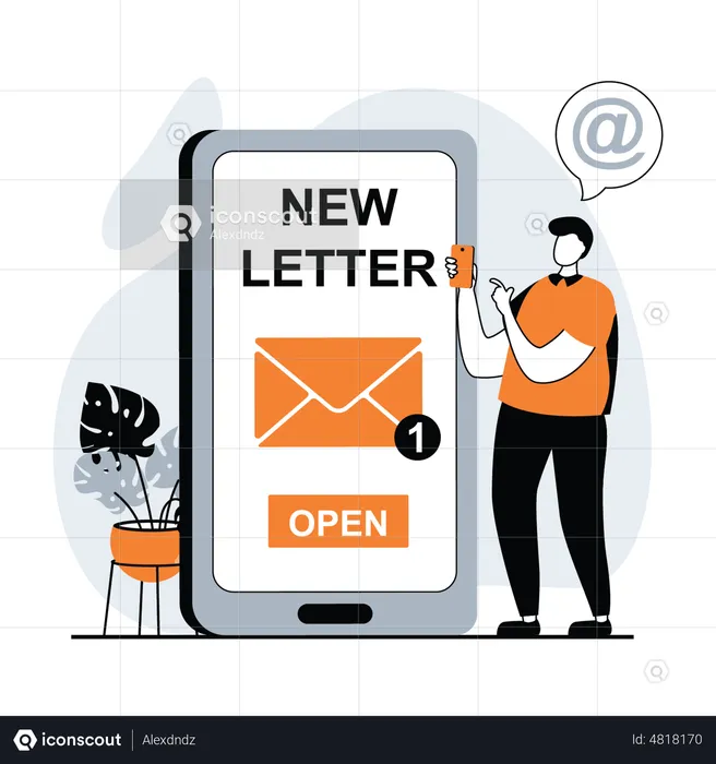 Man Receiving Promotional Email Newsletter  Illustration