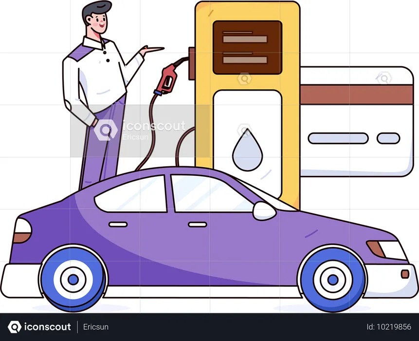 Man receiving reward after refueling car at gas station  Illustration