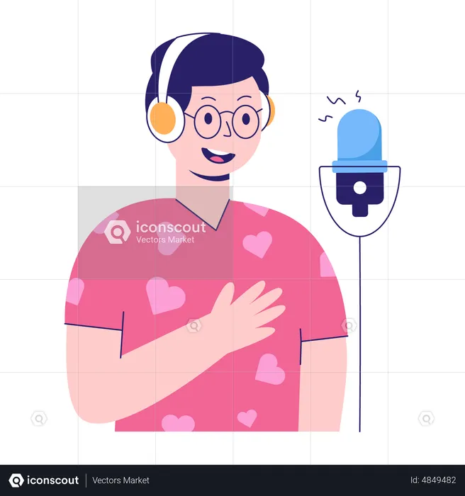 Man Recording Podcast  Illustration