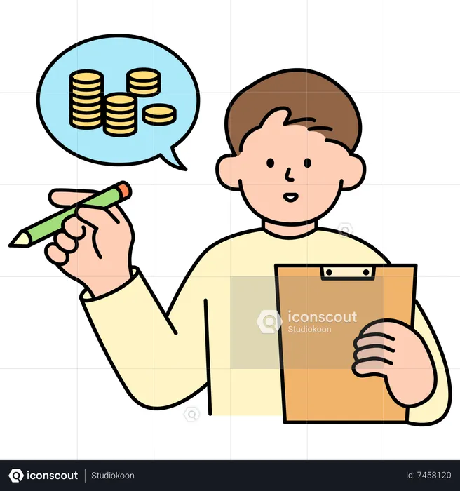 Man Recording Savings Notes  Illustration