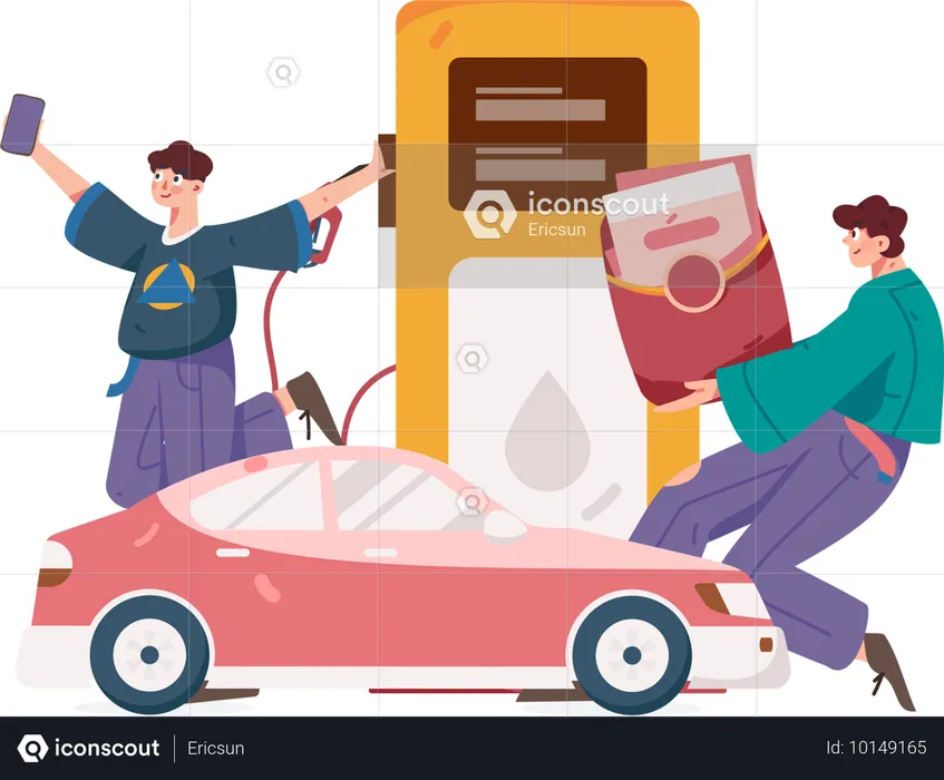 Man refuels car gas at gas station  Illustration