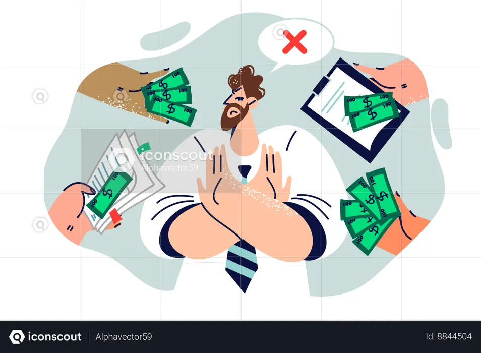 Man refuses money and does not want to participate in corrupt  Illustration