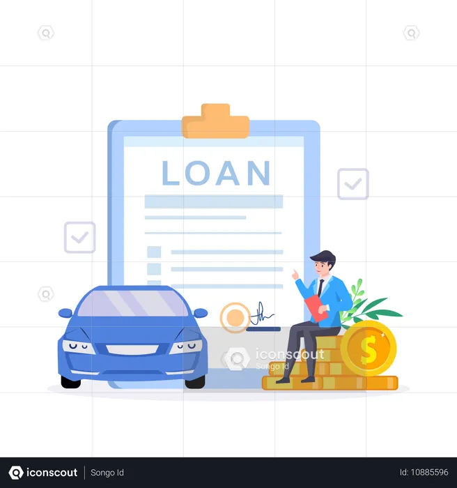 Man rejoices at approval of car loan  Illustration