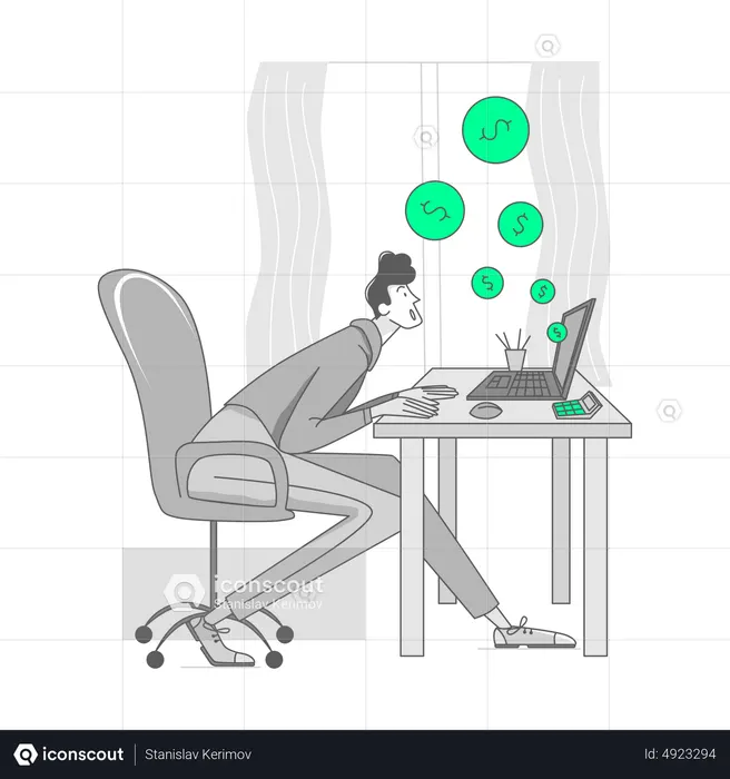 Man rejoices over the profits in the bidding  Illustration