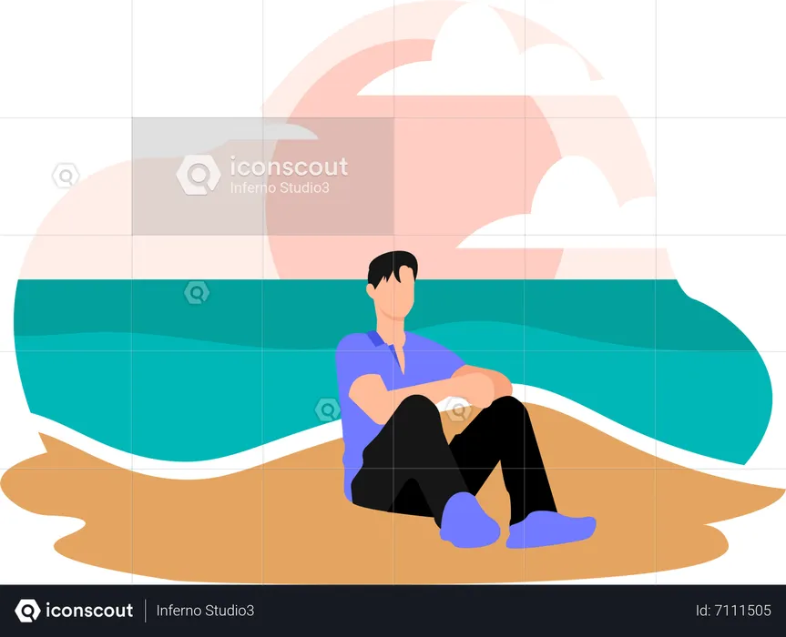 Man relaxing at beach  Illustration