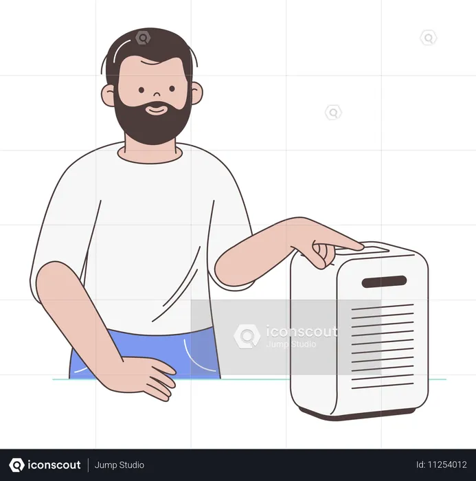 Man Relaxing in Clean Air with Air Purifier  Illustration