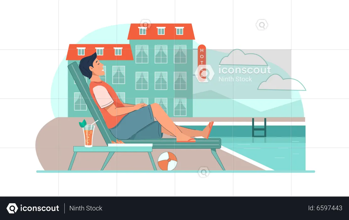 Man relaxing in hotel  Illustration