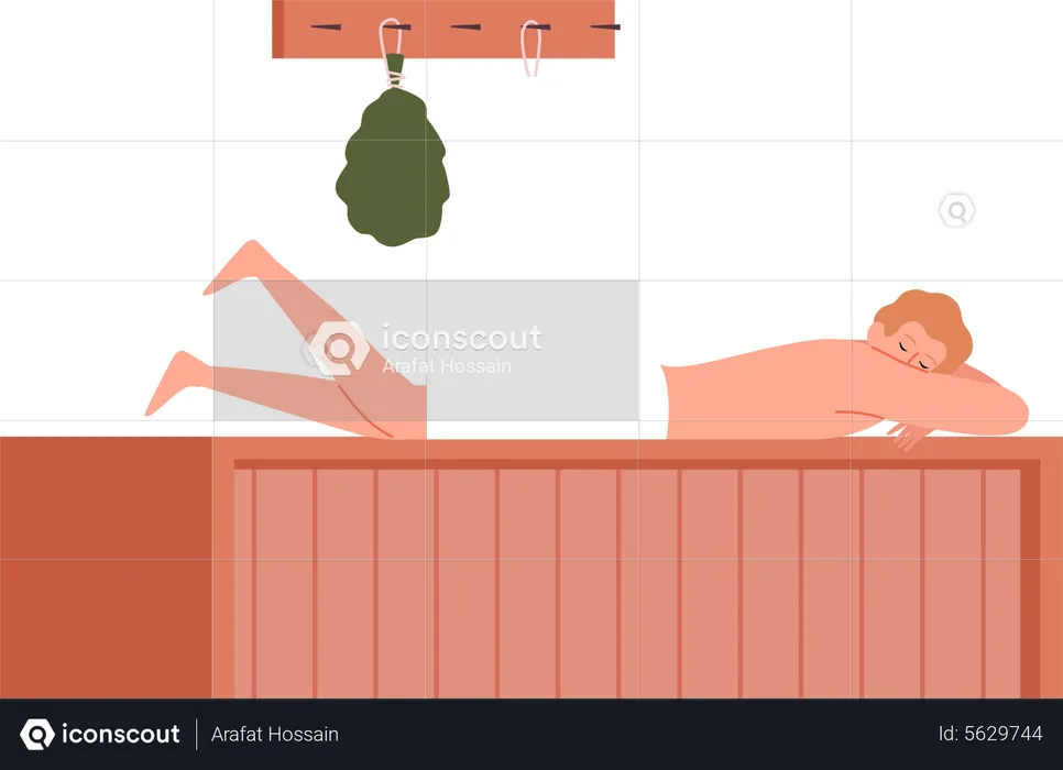 Man relaxing in sauna  Illustration