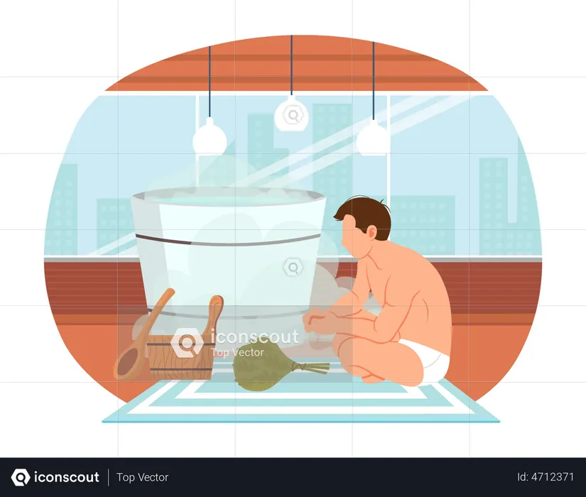 Man relaxing in sauna  Illustration