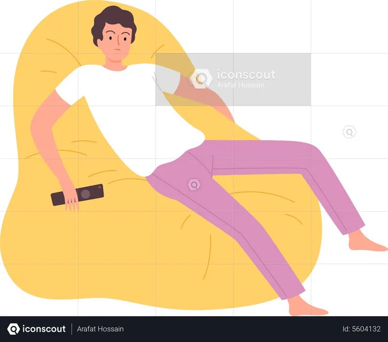 Man relaxing on beanbag  Illustration