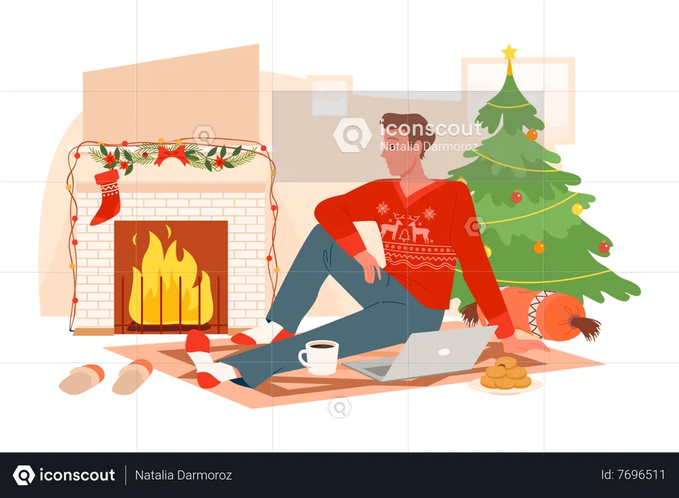 Man relaxing on Christmas eve  Illustration