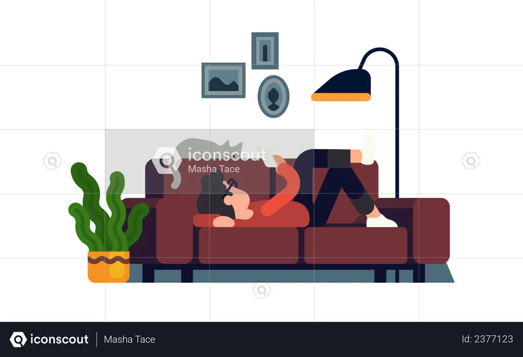 Man relaxing on couch with his phone  Illustration