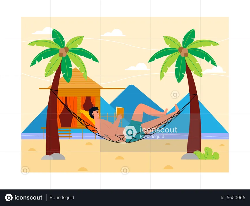 Man relaxing on hammock  Illustration