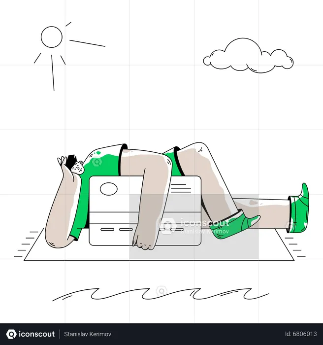 Man Relaxing On The Beach With A Credit Card  Illustration