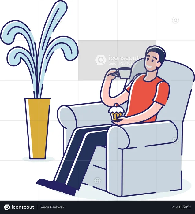 Man relaxing while sitting on couch  Illustration