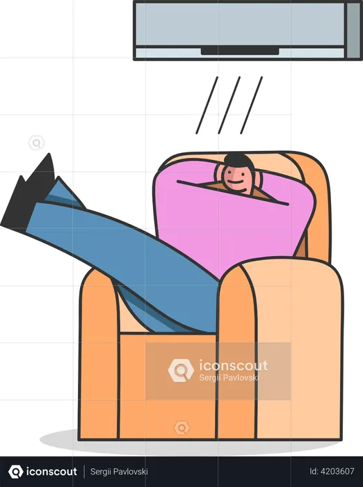 Man relaxing while sitting under AC  Illustration