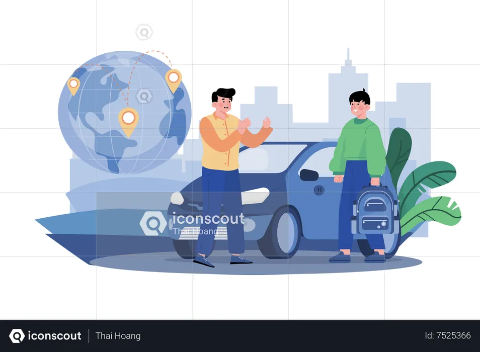 Man rents car for exploration  Illustration
