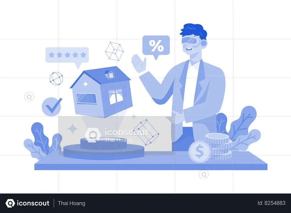Man Rents House Online Using VR Technology  Illustration
