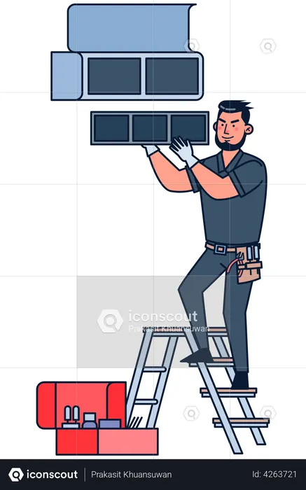 Man repairing air vent  Illustration