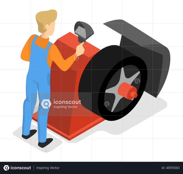 Man repairing car tire  Illustration