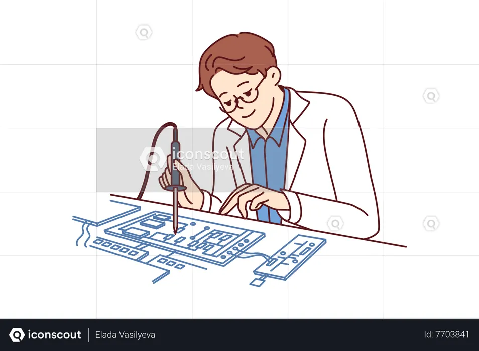 Man repairing motherboard  Illustration