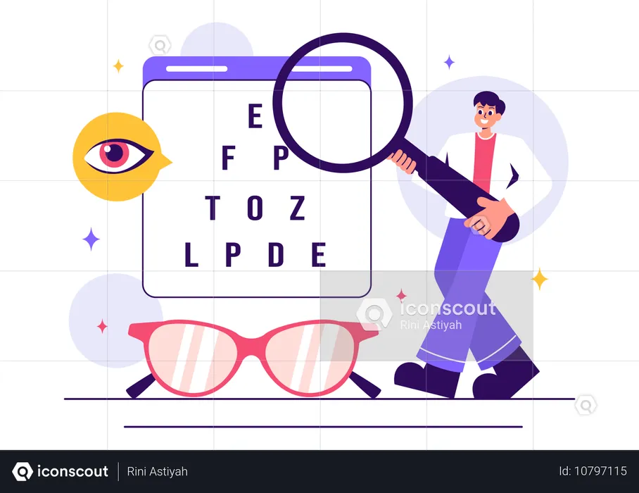 Man research on eye vision  Illustration