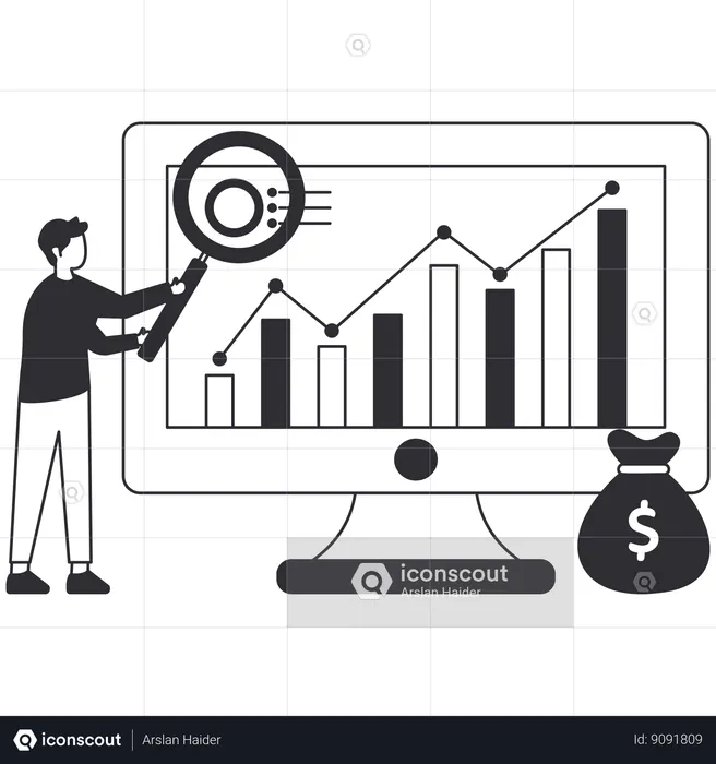 Man research on Financial Management System  Illustration