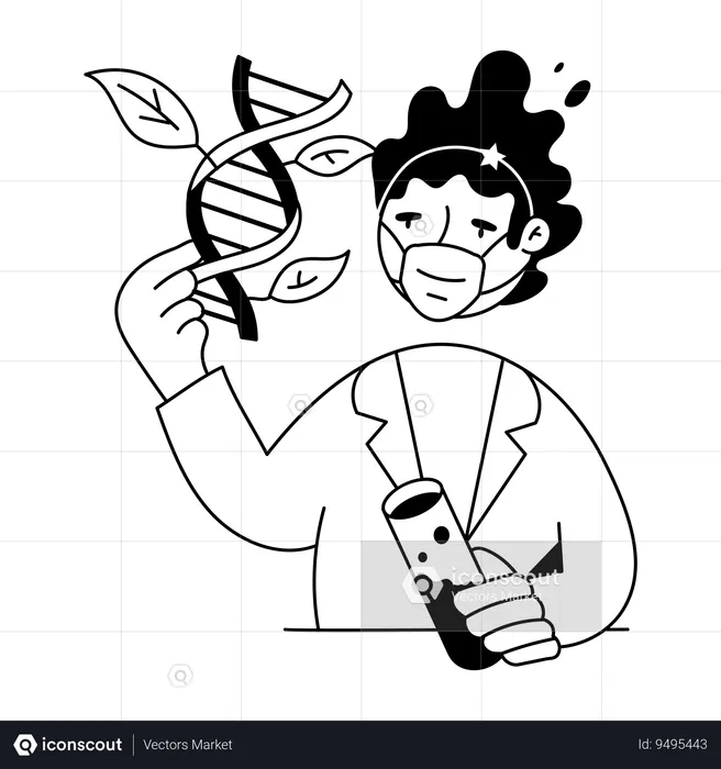 Man research on Plant Genomics  Illustration