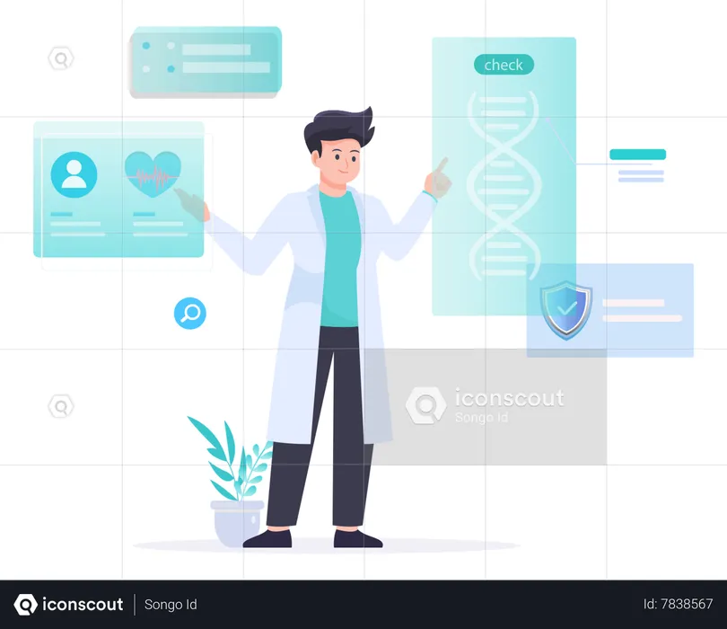 Man Researching On Dna  Illustration
