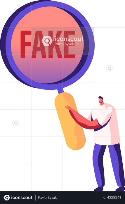 Man researching on fake news  Illustration