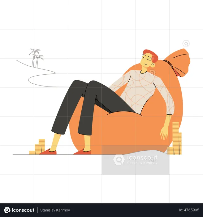 Man resting at beach  Illustration