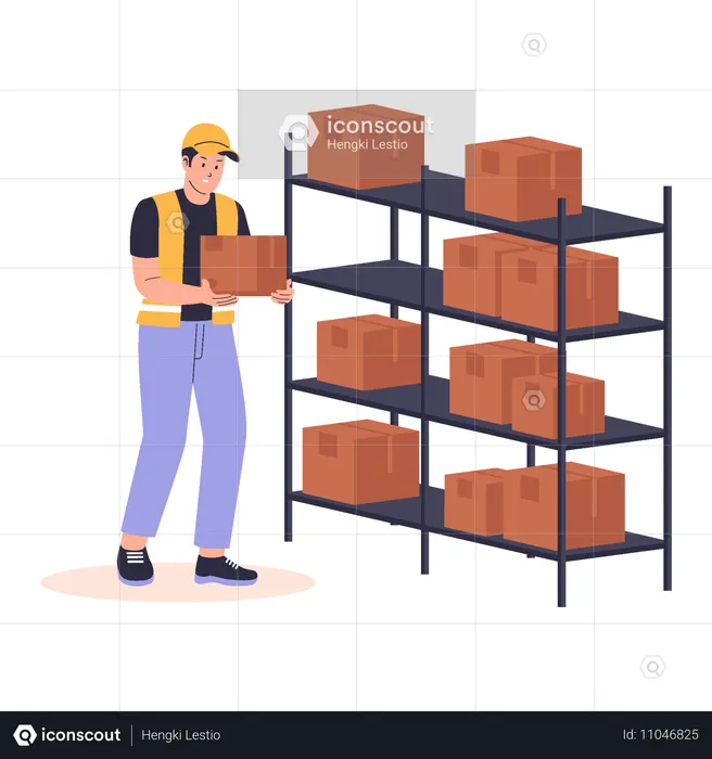 Man restocking inventory shelf  Illustration