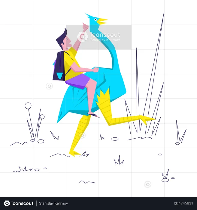 Man riding an ostrich  Illustration