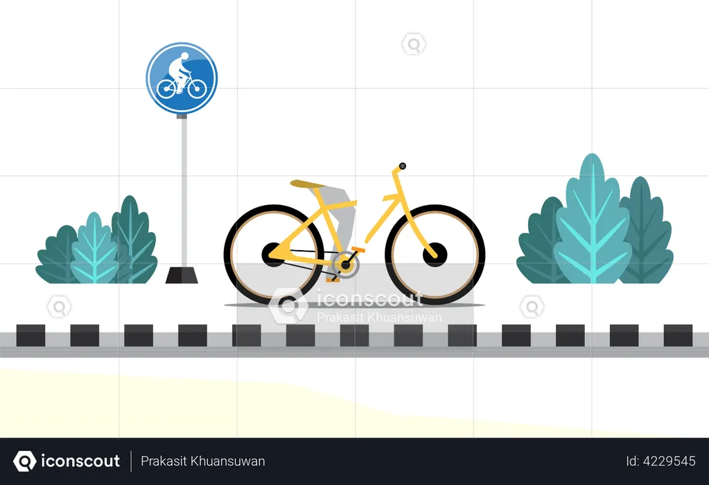 Man riding bicycle in bicycle riding road  Illustration