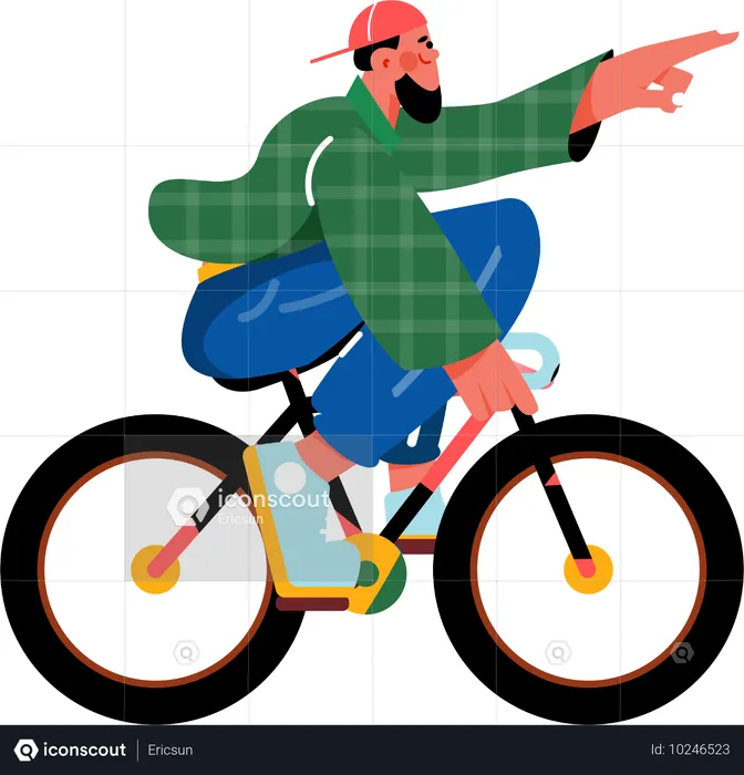 Man riding bicycle in park  Illustration